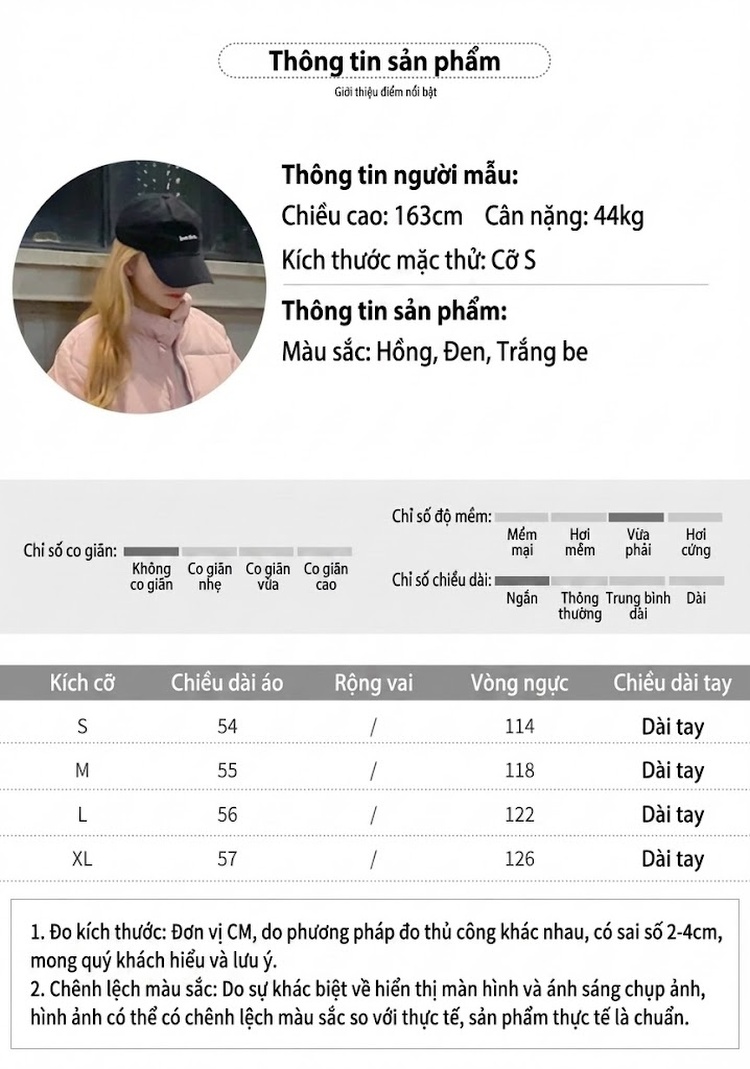 Áo Khoác Phao Nữ/Nam Dáng Ngắn Tay Dài Phong Cách Đường Phố Màu Đen, Trắng, Hồng, Xám chi tiết 7