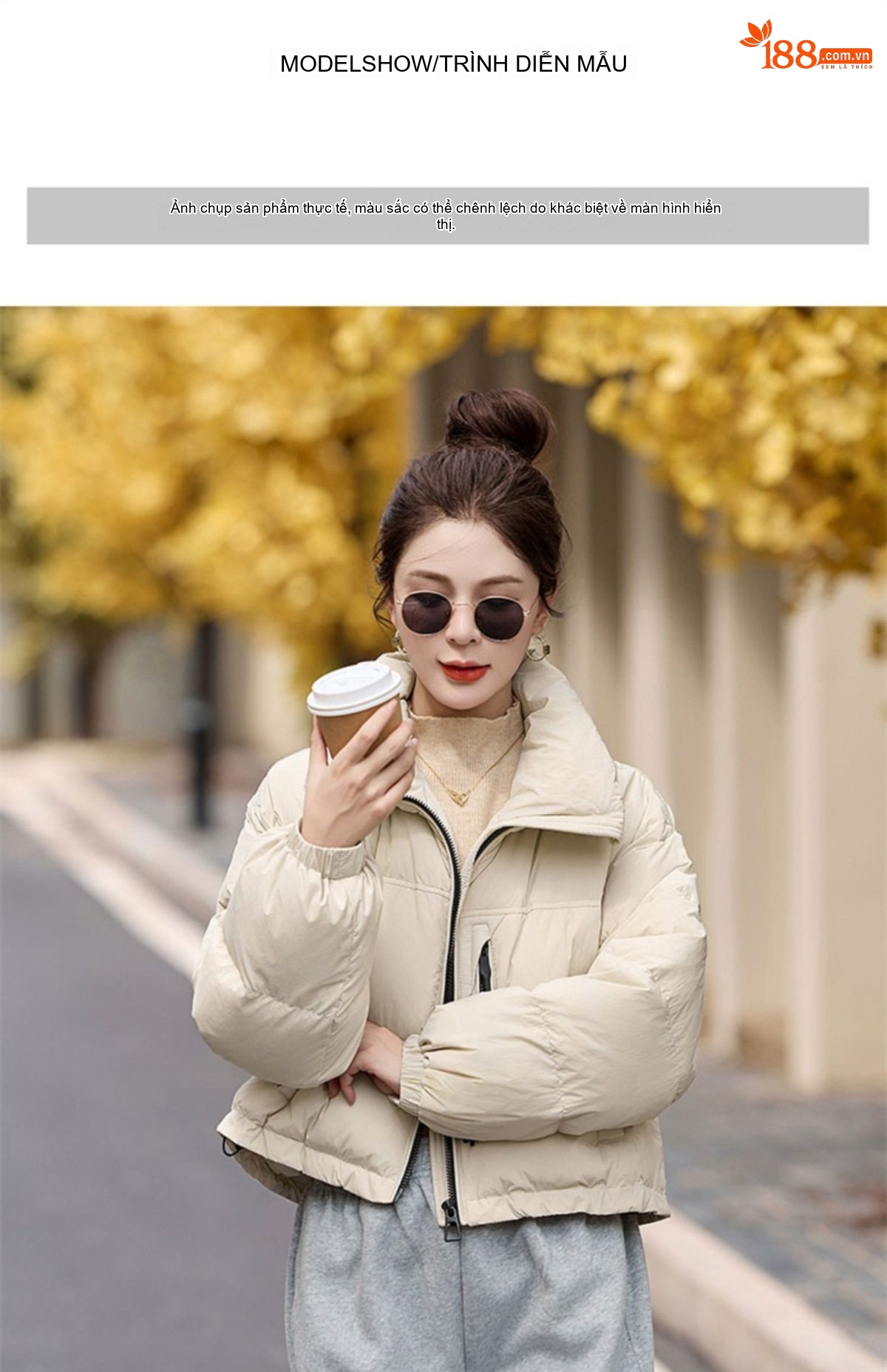 Áo Khoác Phao Nữ Ngắn Dáng Nhỏ Gọn Dày Dặn Ấm Áp Màu Trắng, Đỏ Rượu, Nâu, Đen chi tiết 12