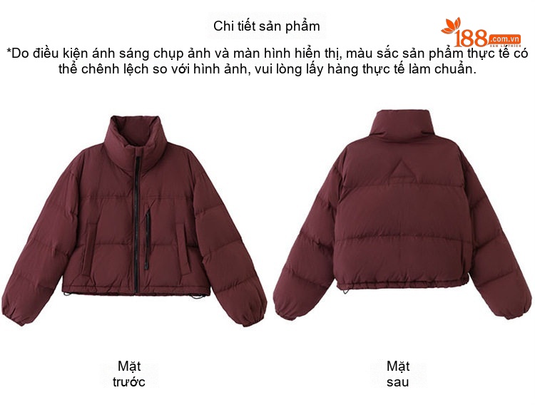 Áo Khoác Phao Nữ Ngắn Dáng Nhỏ Gọn Dày Dặn Ấm Áp Màu Trắng, Đỏ Rượu, Nâu, Đen chi tiết 45