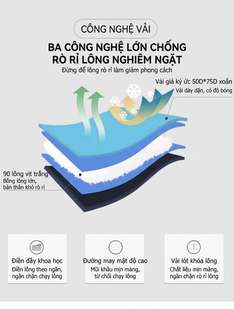 Áo Khoác Phao Nữ Ngắn Dáng Ôm Lông Vịt Trắng Màu Trắng, Nâu, Đen, Đỏ chi tiết 10