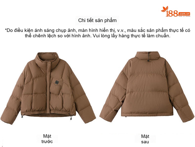 Áo Khoác Phao Nữ Ngắn Dáng Ôm Lông Vịt Trắng Màu Trắng, Nâu, Đen, Đỏ chi tiết 40