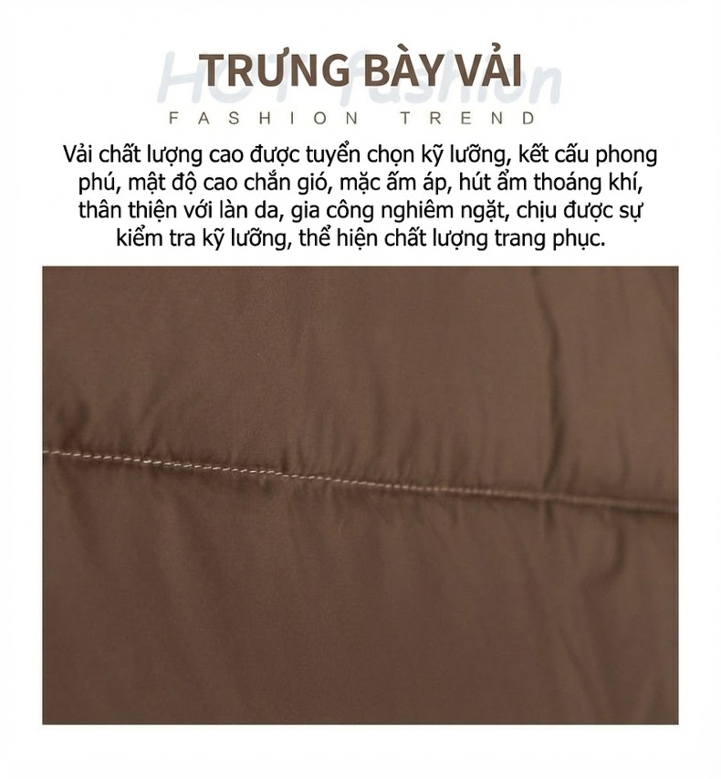 Áo Khoác Phao Nữ Ngắn Dáng Rộng Bo Gấu Lót Lông Vũ Trắng Màu Đen, Nâu chi tiết 7