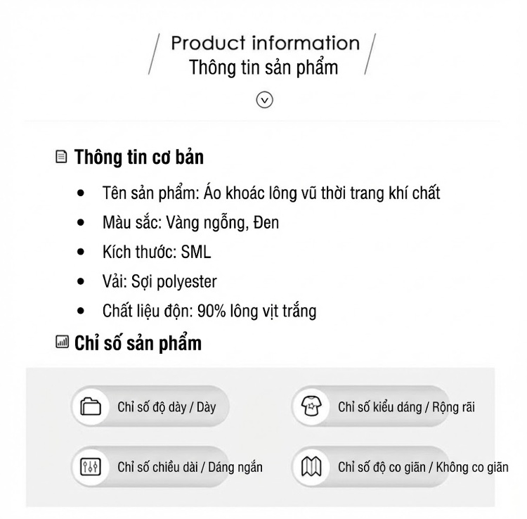 Áo Khoác Phao Nữ Ngắn Lông Vũ Trắng Dáng Tiểu Thư Màu Vàng, Đen chi tiết 14