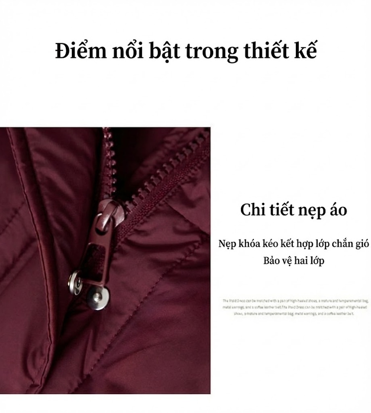 Áo Khoác Phao Nữ Ngắn Tay Dáng Bánh Mì Lông Vịt Trắng Màu Đỏ, Nâu, Đen chi tiết 8