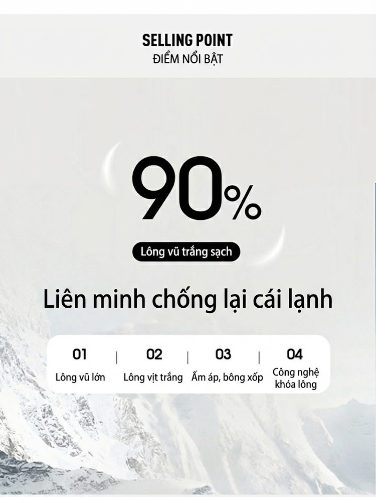 Áo Khoác Phao Nữ Ngắn Tay Dáng Bánh Mì Lông Vịt Trắng Màu Đỏ, Nâu, Đen chi tiết 14