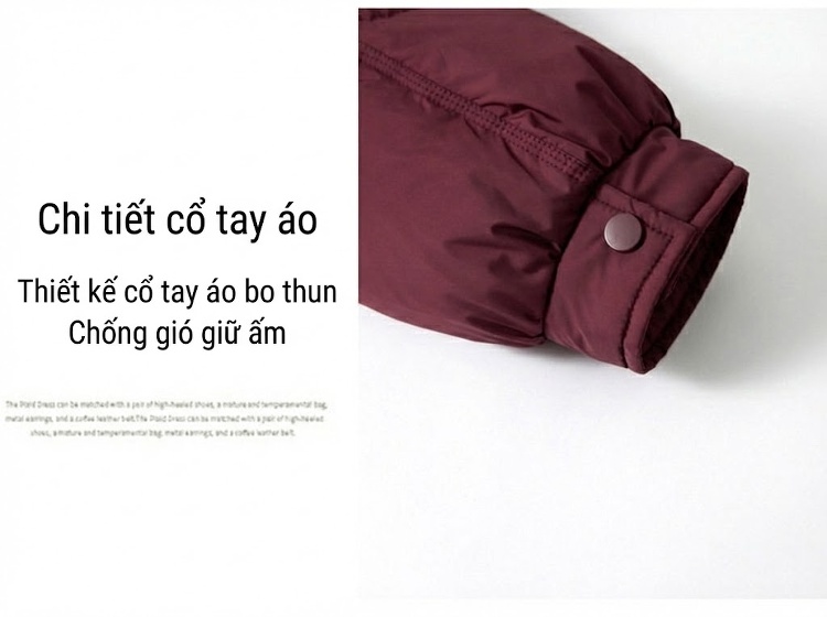Áo Khoác Phao Nữ Ngắn Tay Dáng Bánh Mì Lông Vịt Trắng Màu Đỏ, Nâu, Đen chi tiết 9