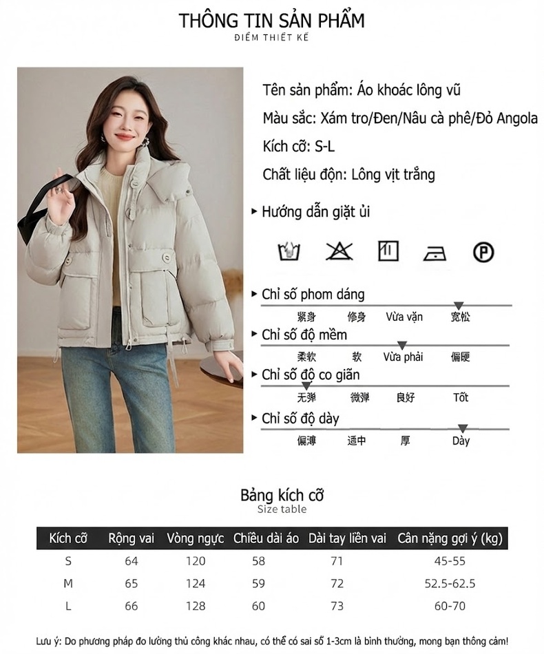 Áo Khoác Phao Nữ Ngắn Tay Dáng Bomber Thiết Kế Thời Trang Cao Cấp Màu Đen, Nâu, Xám, Kem chi tiết 7