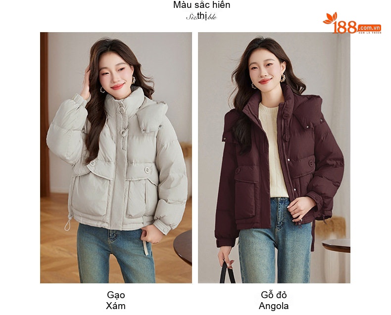 Áo Khoác Phao Nữ Ngắn Tay Dáng Bomber Thiết Kế Thời Trang Cao Cấp Màu Đen, Nâu, Xám, Kem chi tiết 8