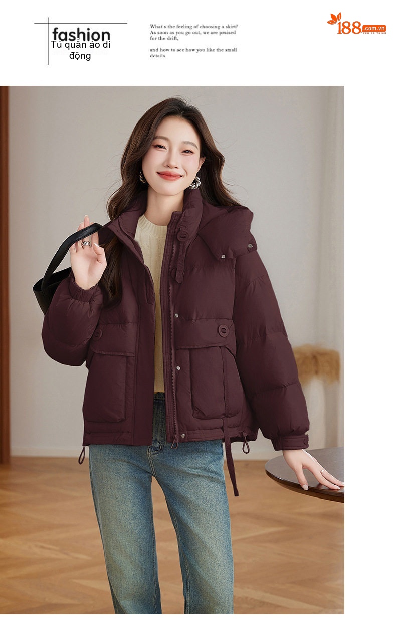 Áo Khoác Phao Nữ Ngắn Tay Dáng Bomber Thiết Kế Thời Trang Cao Cấp Màu Đen, Nâu, Xám, Kem chi tiết 19