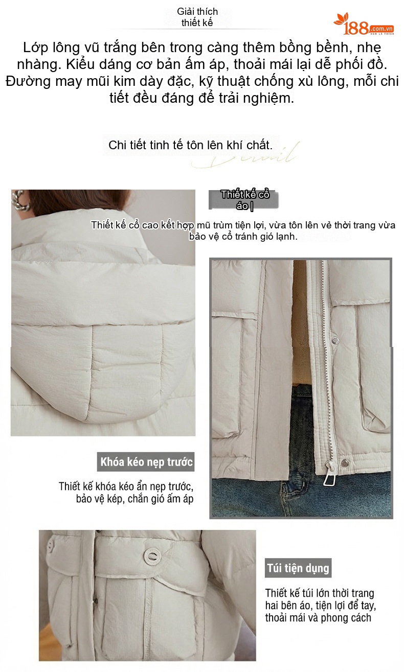 Áo Khoác Phao Nữ Ngắn Tay Dáng Bomber Thiết Kế Thời Trang Cao Cấp Màu Đen, Nâu, Xám, Kem chi tiết 3