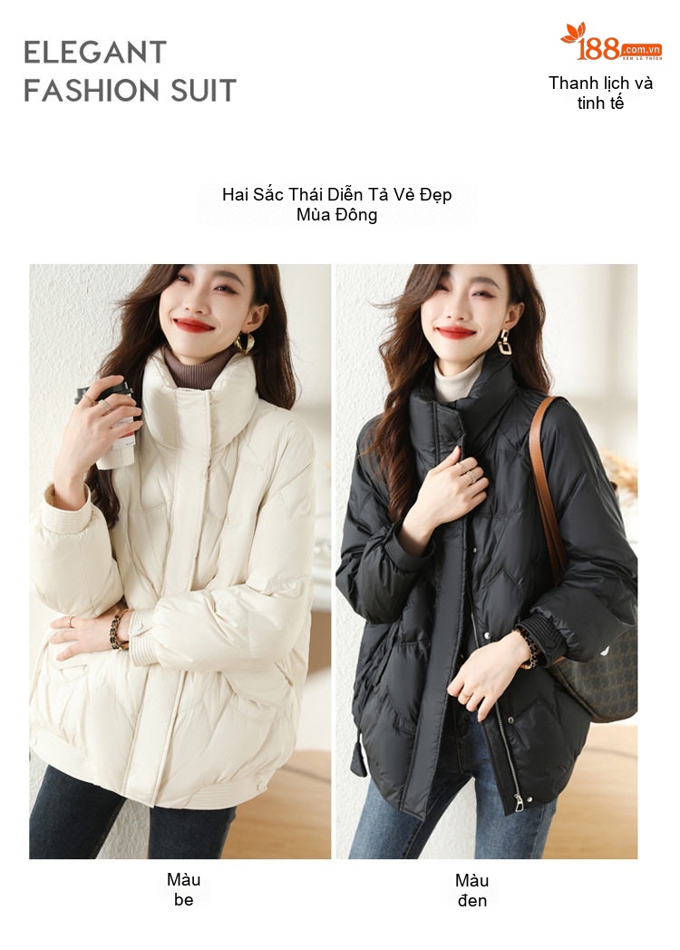 Áo Khoác Phao Nữ Ngắn Tay Dáng Bomber Trẻ Trung Ấm Áp Màu Đen, Trắng chi tiết 4
