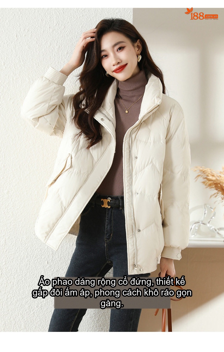 Áo Khoác Phao Nữ Ngắn Tay Dáng Bomber Trẻ Trung Ấm Áp Màu Đen, Trắng chi tiết 5