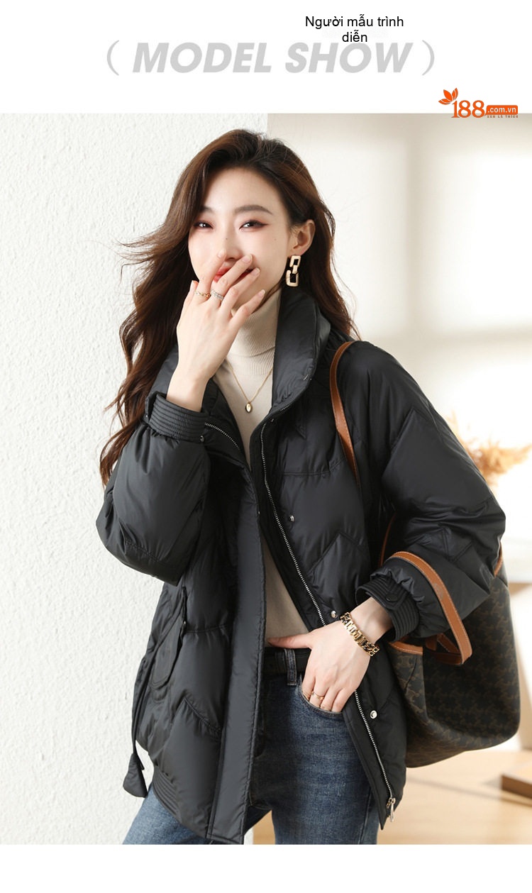 Áo Khoác Phao Nữ Ngắn Tay Dáng Bomber Trẻ Trung Ấm Áp Màu Đen, Trắng chi tiết 12