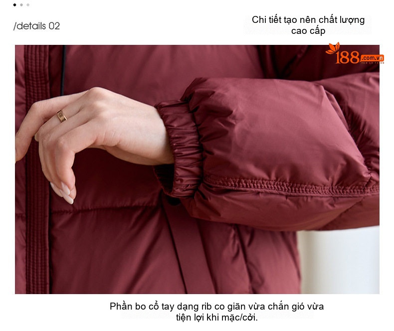 Áo Khoác Phao Nữ Ngắn Tay Phom Rộng Áo Bánh Mì Lông Vũ Trắng Màu Đỏ, Nâu chi tiết 8