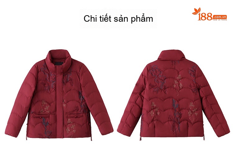 Áo Khoác Phao Nữ Ngắn Tay Thiết Kế Cổ Điển Lót Lông Vũ Trắng Màu Đỏ, Xanh chi tiết 30
