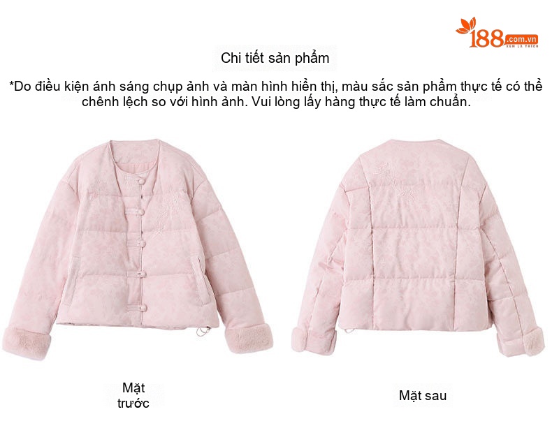 Áo Khoác Phao Nữ Ngắn Tay Thiết Kế Cổ Điển Quốc Phong Bạch Áp Nhung Màu Trắng, Hồng chi tiết 28