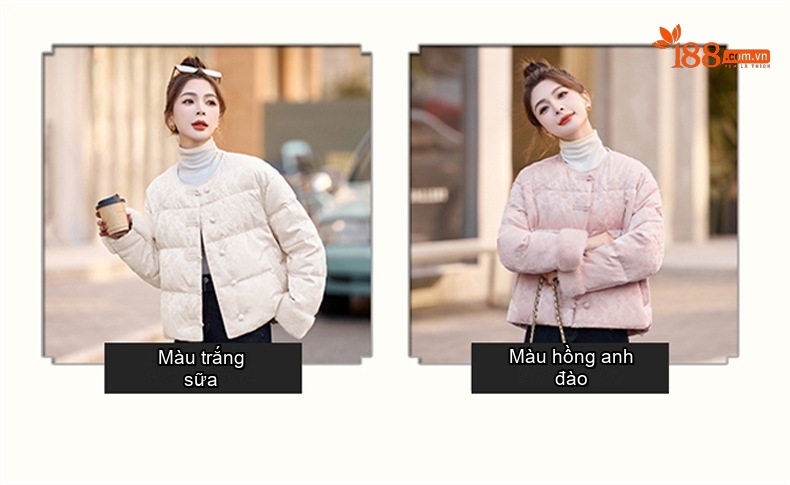 Áo Khoác Phao Nữ Ngắn Tay Thiết Kế Cổ Điển Quốc Phong Bạch Áp Nhung Màu Trắng, Hồng chi tiết 7