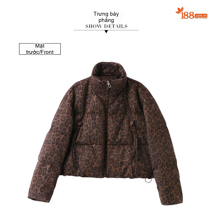 Áo Khoác Phao Nữ Ngắn Tay Thiết Kế Thời Trang Họa Tiết Da Báo Lót Lông Vũ Trắng Màu Nâu Đỏ, Nâu chi tiết 33