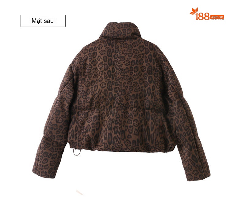 Áo Khoác Phao Nữ Ngắn Tay Thiết Kế Thời Trang Họa Tiết Da Báo Lót Lông Vũ Trắng Màu Nâu Đỏ, Nâu chi tiết 34