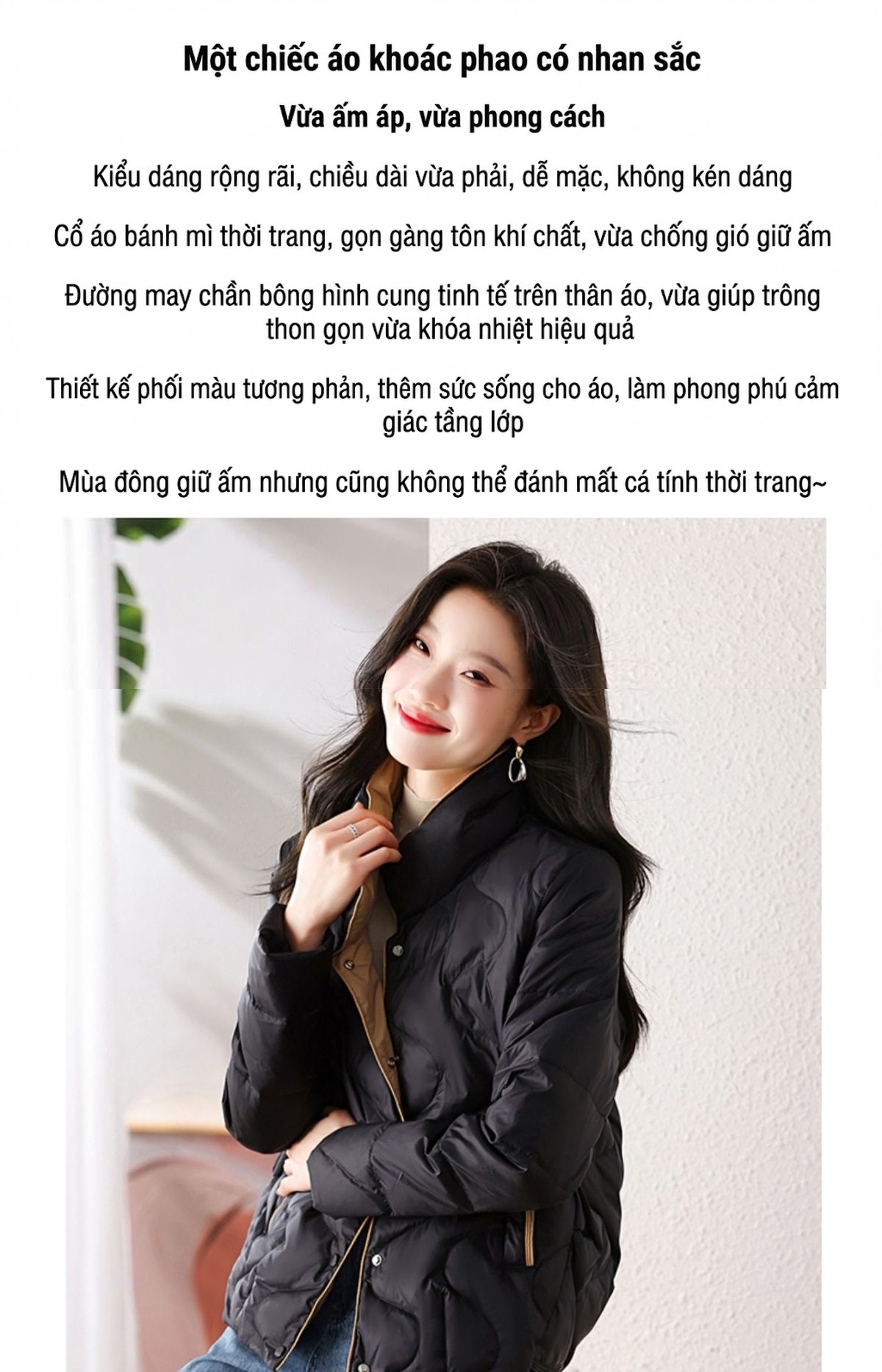 Áo Khoác Phao Nữ Ngắn Tay Thu Đông Trẻ Trung Cao Cấp Màu Đỏ, Xanh Dương, Đen chi tiết 3