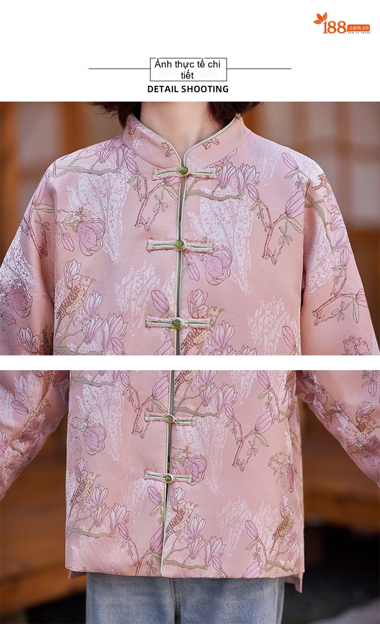 Áo Khoác Phao Nữ Ngắn Thêu Hoa Phong Cách Trung Hoa Cổ Điển Màu Hồng chi tiết 22