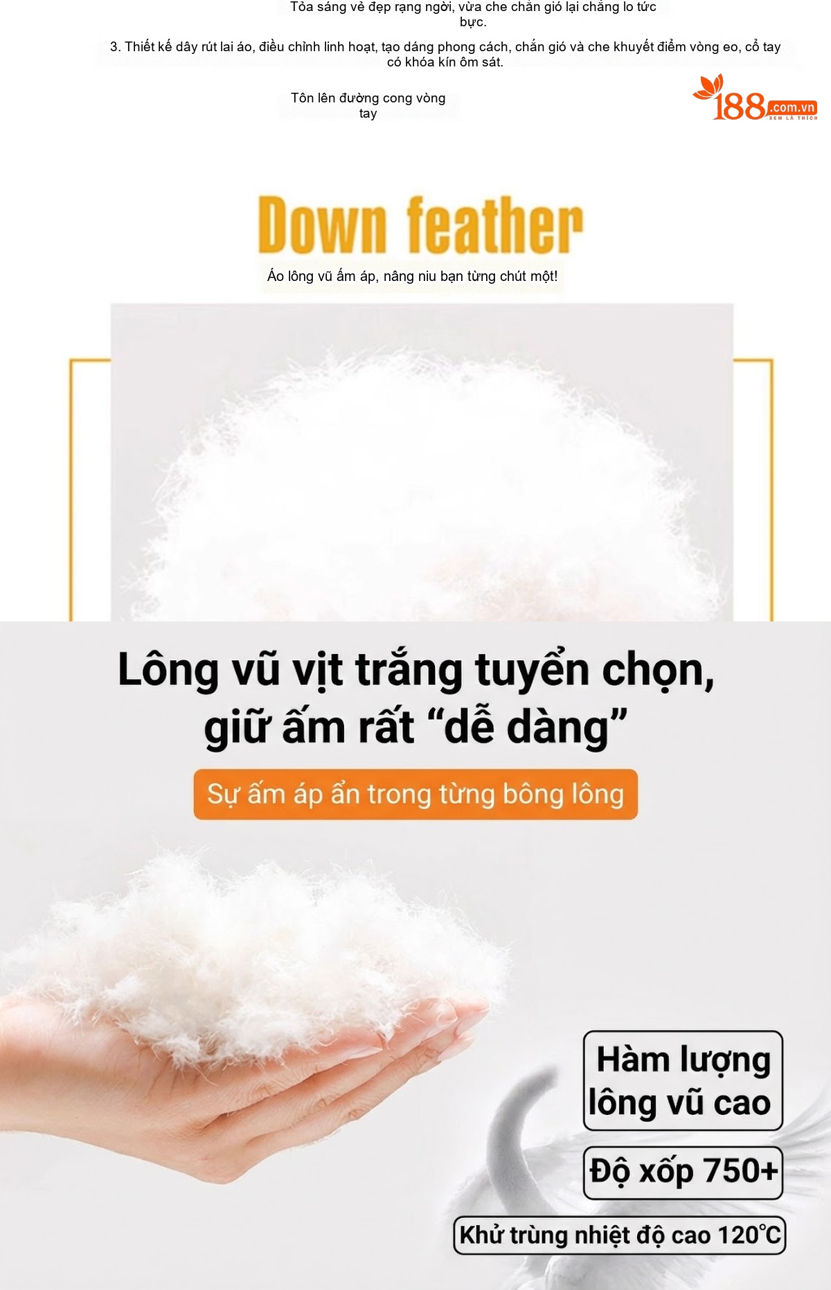 Áo Khoác Phao Nữ Thiết Kế Dáng Ngắn Có Mũ Trùm Đầu Chất Liệu Lông Vũ Màu Nâu, Be, Đen chi tiết 7