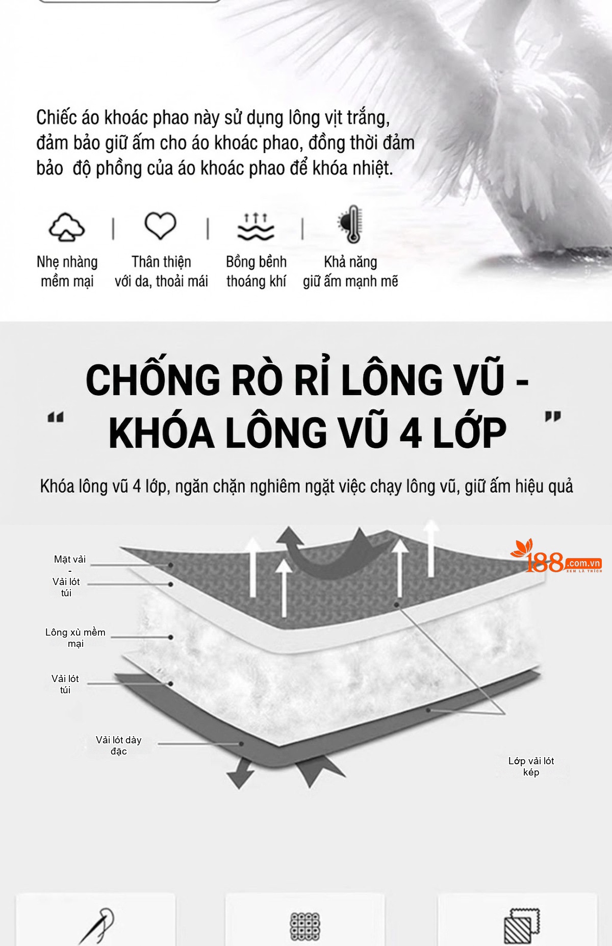 Áo Khoác Phao Nữ Thiết Kế Dáng Ngắn Có Mũ Trùm Đầu Chất Liệu Lông Vũ Màu Nâu, Be, Đen chi tiết 8