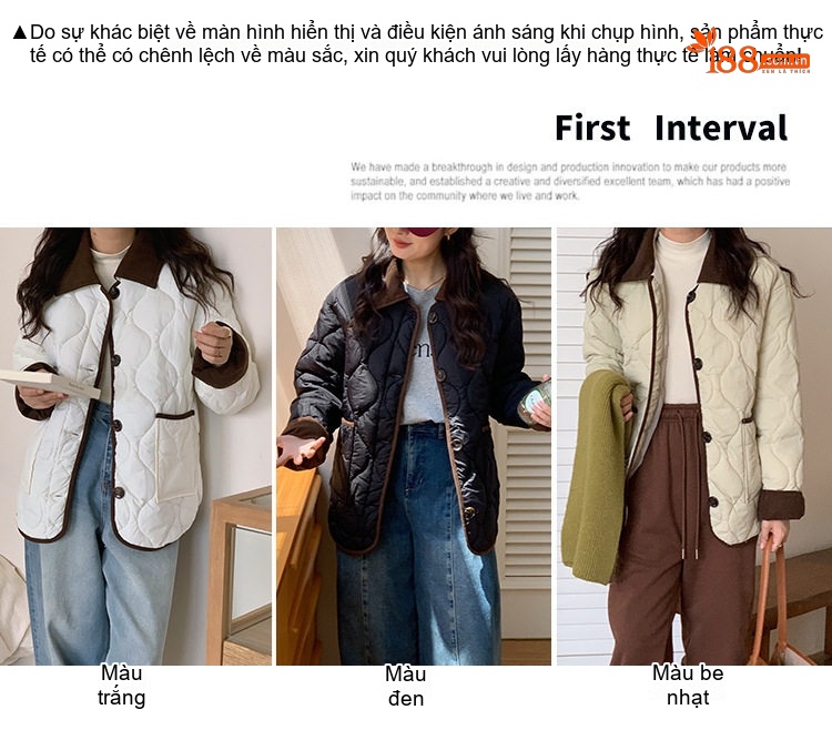 Áo Khoác Phao Nữ Trám Ô Cổ Bẻ Tay Bo Chun Màu Trắng, Nâu chi tiết 13