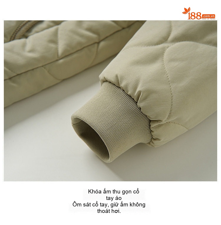 Áo Khoác Phao Nữ Trám Ô Thiết Kế Tiểu Trà Hàn Quốc, Áo Cotton Lót Bông Ngắn Tay Dài Form Rộng Màu Be chi tiết 8