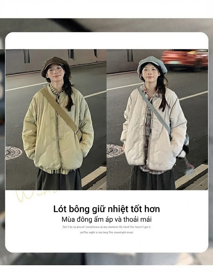 Áo Khoác Phao Nữ Trám Ô Thiết Kế Tiểu Trà Hàn Quốc, Áo Cotton Lót Bông Ngắn Tay Dài Form Rộng Màu Be chi tiết 10