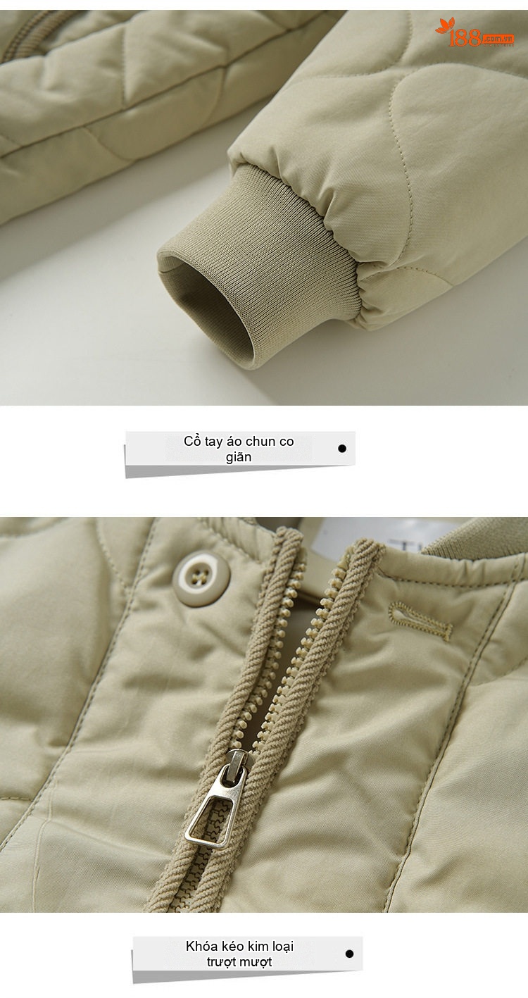 Áo Khoác Phao Nữ Trám Ô Thiết Kế Tiểu Trà Hàn Quốc, Áo Cotton Lót Bông Ngắn Tay Dài Form Rộng Màu Be chi tiết 22
