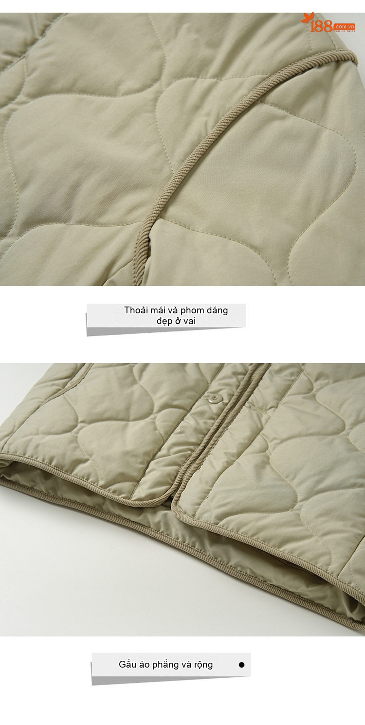 Áo Khoác Phao Nữ Trám Ô Thiết Kế Tiểu Trà Hàn Quốc, Áo Cotton Lót Bông Ngắn Tay Dài Form Rộng Màu Be chi tiết 23