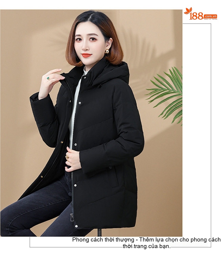 Áo Khoác Phao Nữ Trung Niên Lót Lông Vũ Ngắn Có Mũ Trùm Đầu Giữ Ấm Màu Đỏ, Đen, Tím... chi tiết 24