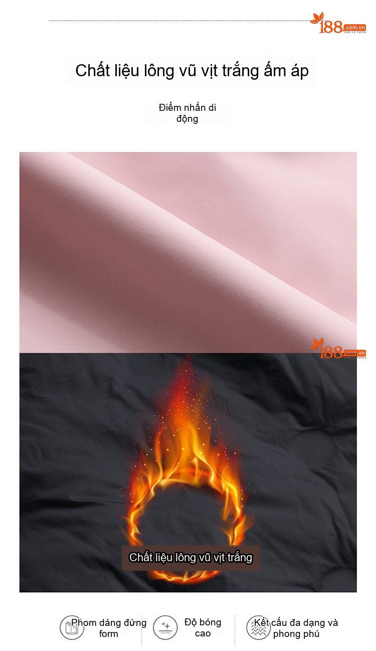 Áo Khoác Phao Parka Nữ Dáng Dài Vừa Thu Đông Cao Cấp Trắng Vịt Ấm Áp Màu Vàng, Trắng Kem, Hồng, Đen chi tiết 14
