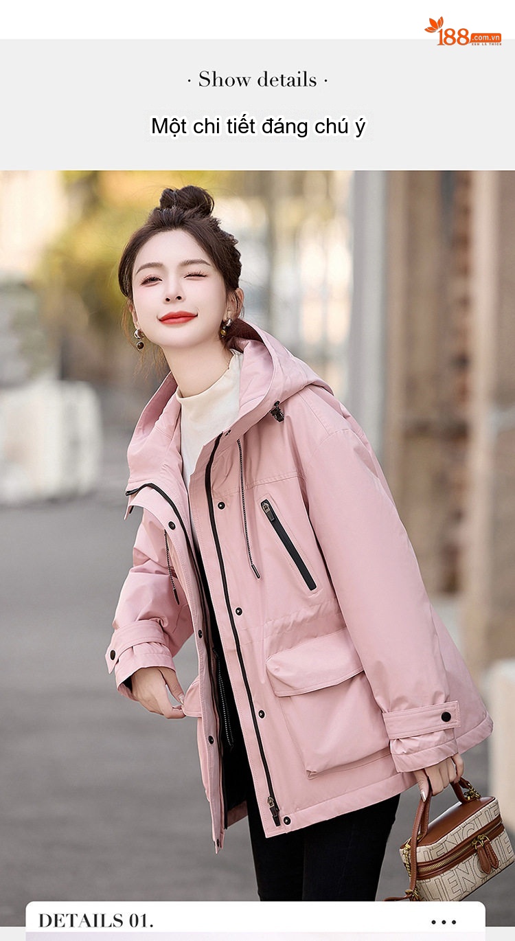 Áo Khoác Phao Parka Nữ Dáng Dài Vừa Thu Đông Cao Cấp Trắng Vịt Ấm Áp Màu Vàng, Trắng Kem, Hồng, Đen chi tiết 8