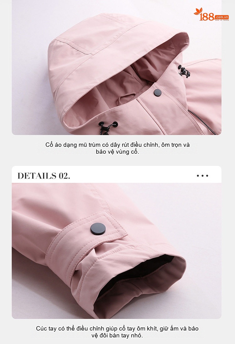 Áo Khoác Phao Parka Nữ Dáng Dài Vừa Thu Đông Cao Cấp Trắng Vịt Ấm Áp Màu Vàng, Trắng Kem, Hồng, Đen chi tiết 9
