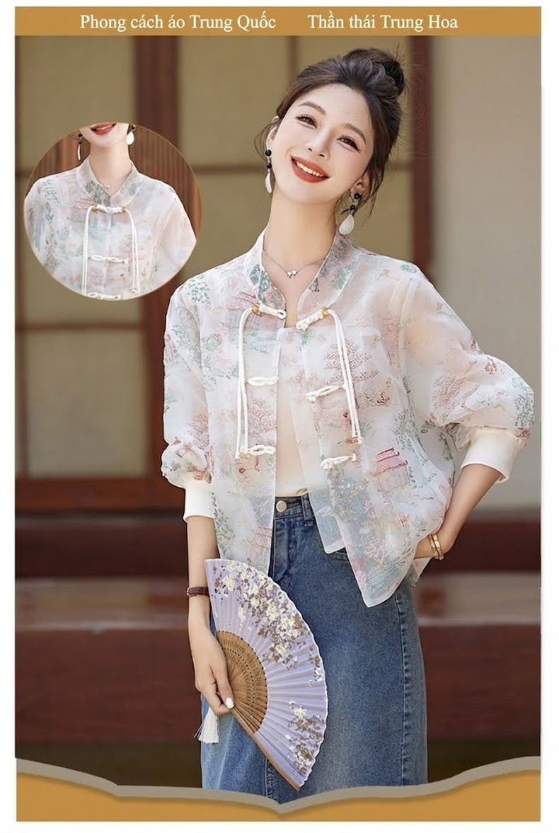 Áo khoác quốc dân Trung Hoa phong cách mỏng nhẹ dáng ngắn cho nữ chi tiết 5