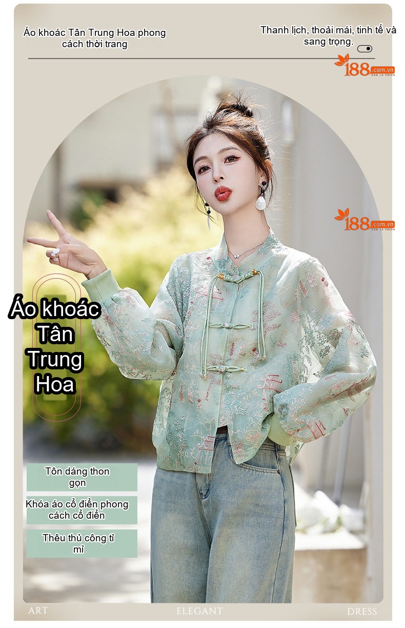 Áo khoác quốc dân Trung Hoa phong cách mỏng nhẹ dáng ngắn cho nữ chi tiết 3