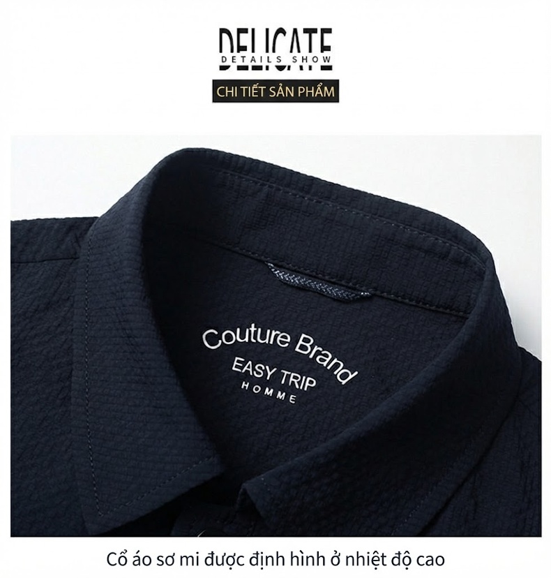Áo Khoác Sơ Mi Nam Mỏng Dáng Ôm Cổ Bẻ Phong Cách Business Casual Màu Xám, Cam, Xanh Navy, Đen chi tiết 19
