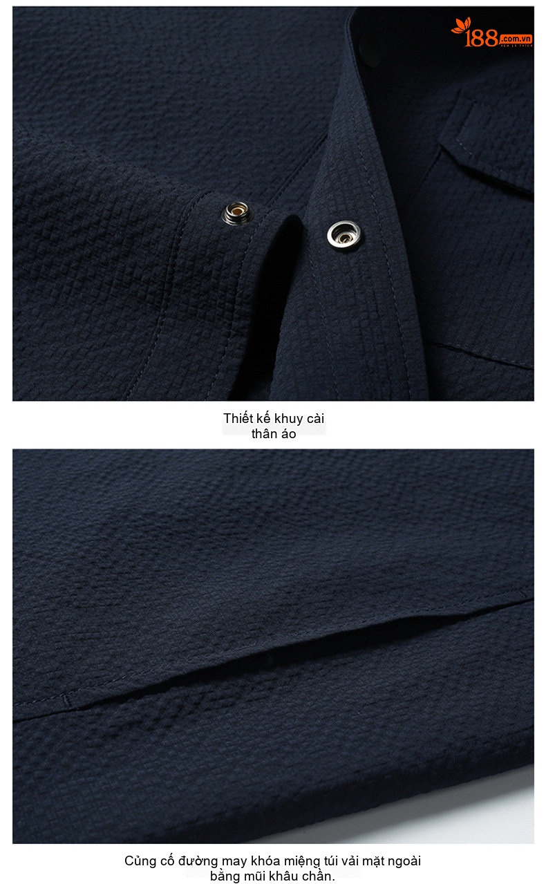 Áo Khoác Sơ Mi Nam Mỏng Dáng Ôm Cổ Bẻ Phong Cách Business Casual Màu Xám, Cam, Xanh Navy, Đen chi tiết 20