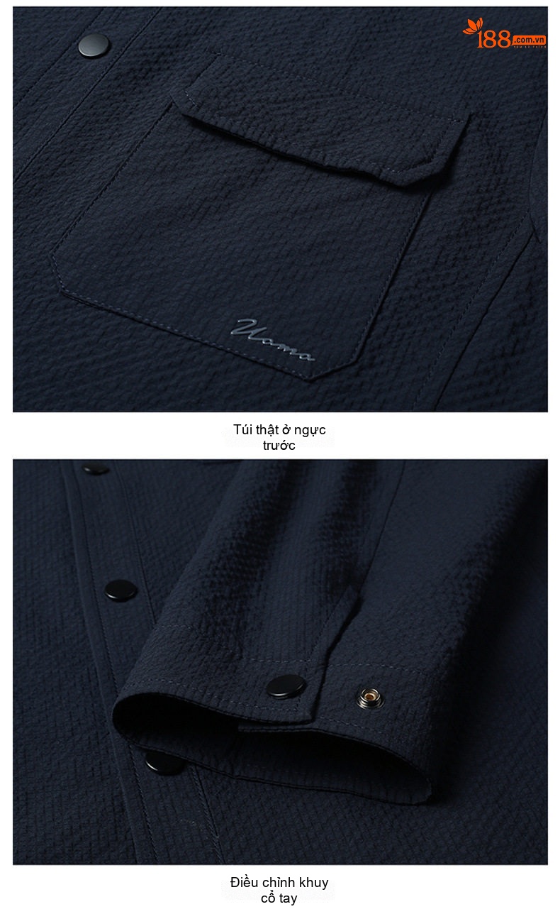 Áo Khoác Sơ Mi Nam Mỏng Dáng Ôm Cổ Bẻ Phong Cách Business Casual Màu Xám, Cam, Xanh Navy, Đen chi tiết 21