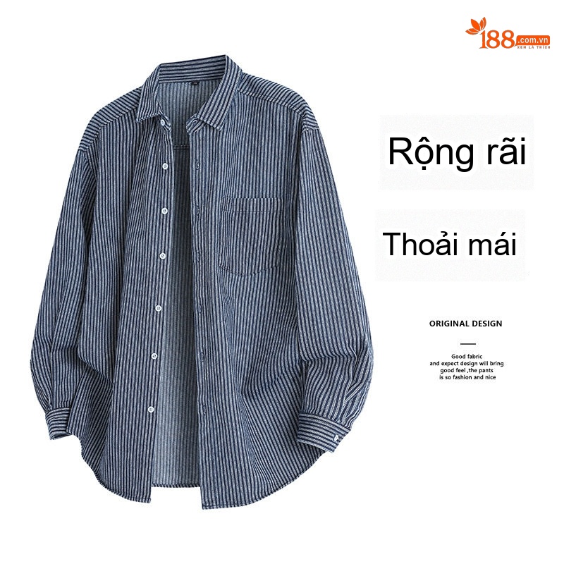 Áo Khoác Sọc Dài Tay Nam Cổ Denim Phong Cách Casual Màu Xanh