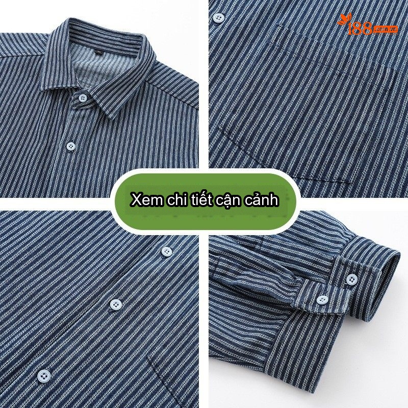 Áo Khoác Sọc Dài Tay Nam Cổ Denim Phong Cách Casual Màu Xanh