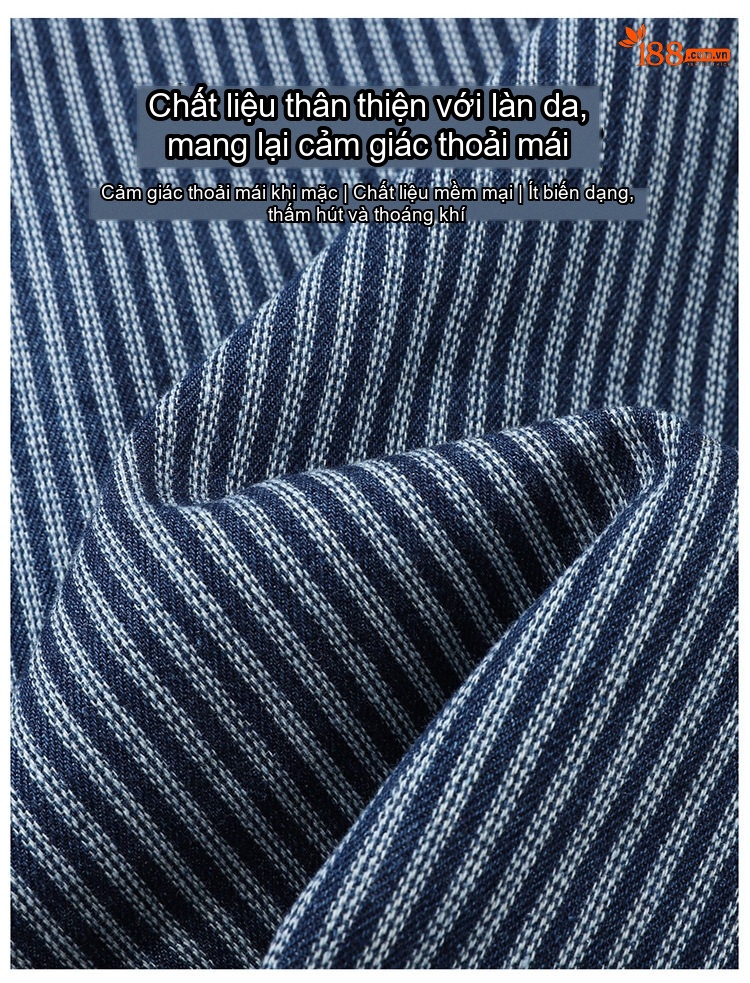 Áo Khoác Sọc Dài Tay Nam Cổ Denim Phong Cách Casual Màu Xanh chi tiết 2