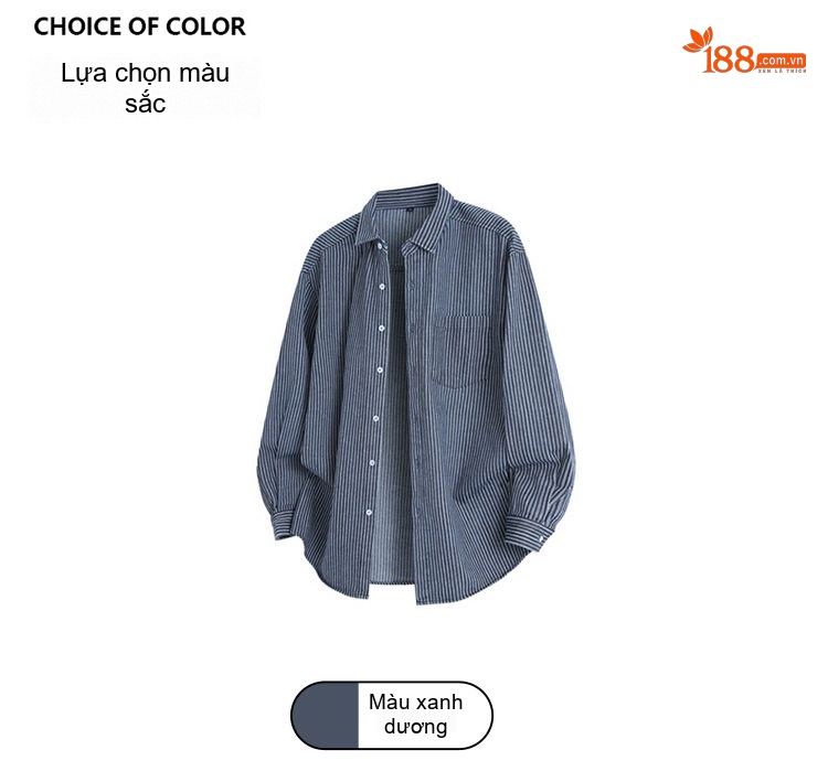 Áo Khoác Sọc Dài Tay Nam Cổ Denim Phong Cách Casual Màu Xanh chi tiết 6