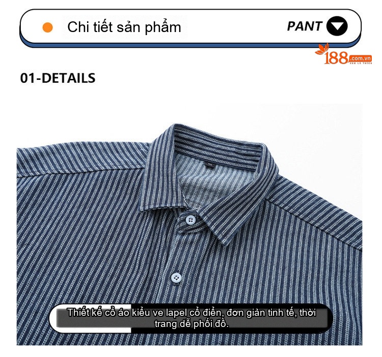 Áo Khoác Sọc Dài Tay Nam Cổ Denim Phong Cách Casual Màu Xanh chi tiết 9