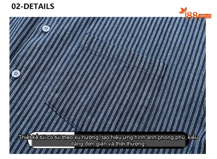 Áo Khoác Sọc Dài Tay Nam Cổ Denim Phong Cách Casual Màu Xanh chi tiết 10