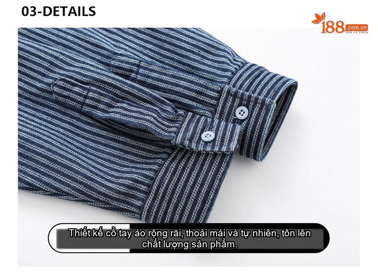 Áo Khoác Sọc Dài Tay Nam Cổ Denim Phong Cách Casual Màu Xanh chi tiết 11