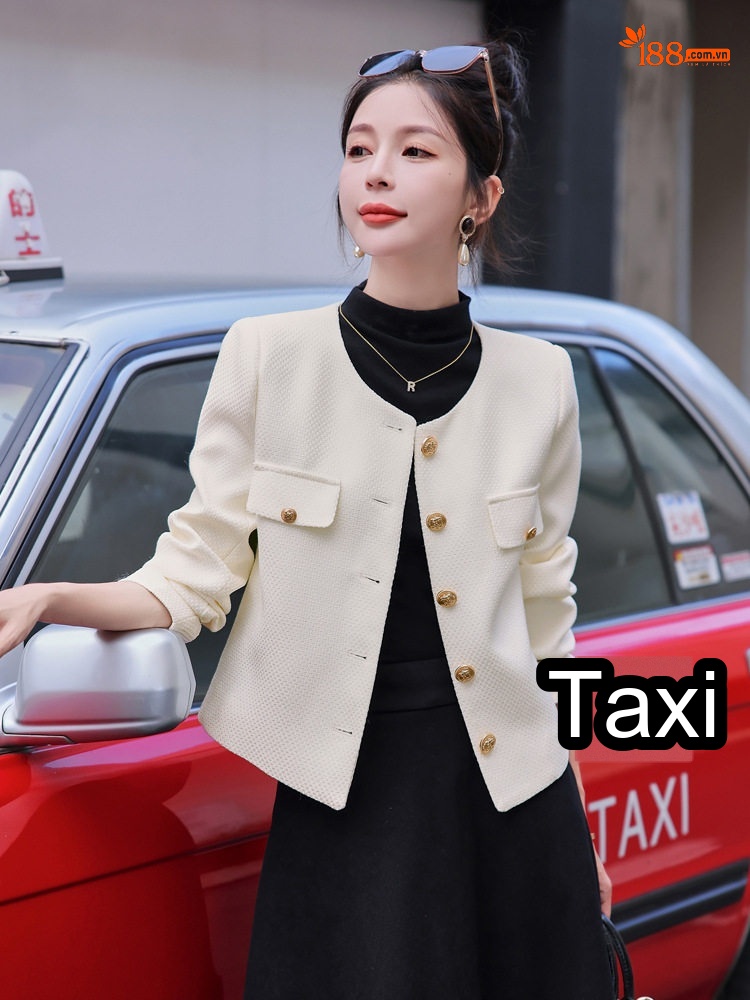Áo Khoác Tiểu Thư Ngắn Tay Dài Phong Cách Tiểu Hương Màu Trắng, Đen