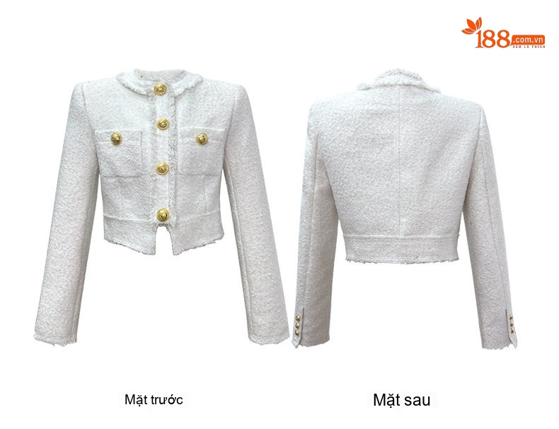 Áo Khoác Tiểu Thư Nữ Kiểu Dáng Croptop Thô Hoa Màu Trắng, Xanh Navy chi tiết 6